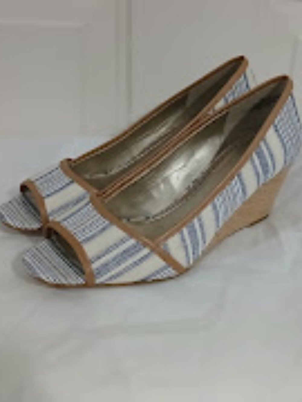 Easy Spirit Brigette wedge pump sandal Blue stripe nautical